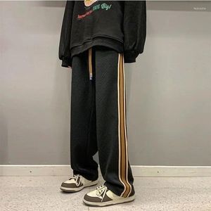 Herrenhose, Streifen, gerade Jogginghose für Männer, breites Bein, männlicher Schweiß, schwarz, koreanischer Stil, Trainingshose, stilvoll, Y2k-Vintage