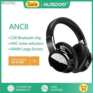 携帯電話イヤホンAUSDOM ANC8アクティブノイズキャンセルワイヤレスヘッドフォンBluetoothヘッドセット付きスーパーHIFIディープベース60H旅行作業YQ240304