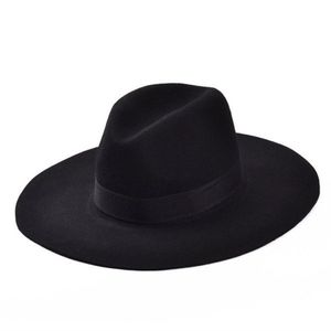 Whole-Fashion Vintage Lady Girls Girl Wool Feel Fedora Hat Black Floppy Cowboy Hat for Men and Women Shippin270W