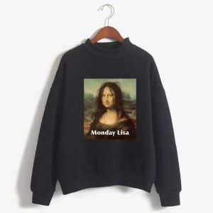 Spezza di felpe lunedì Mona Lisa Stampato con cappuccio da cappuccio da donna manica lunga o fenta