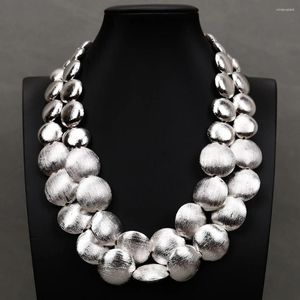 Anhänger Halsketten G-G 19-21'' 2 Reihen Silber Farbe Überzogene Gebürstete Münze Perlen Halskette Multi Für Dame