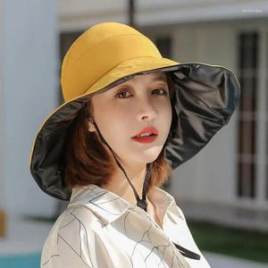 Berets Summer Hats For Women Black Solid Color Big Bow Empty Top Sunshade Uv Protection Bucket Hat Foldable Breathable 2024