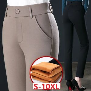 Capris senhoras leggings casuais elástico cintura alta calças de trabalho homem gordo outono inverno commuter vestido calças retas 10xl