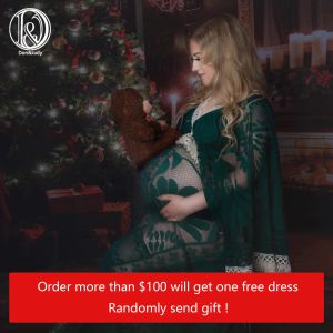 Klänningar Don Judy Christmas Boho Maternity Dress Vneck Graviditetsfotografering Robe Maxi Lace Gown for Women Photo Shoot Baby Shower Gift
