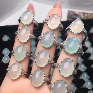 Cluster Rings Trendy Silver Color Chalcedony Light Blue Oval Opal Vintage Party Ring For Women Gift Drop Jewelry Wholesale