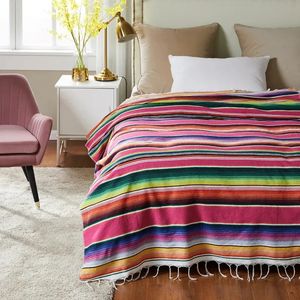 Boho Ethnic Style Beach Blanket Beach Towel Tassels Throw Rug Mexican Style Blankets Picnic Blanket Handmade Striped tablecloth 240229