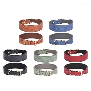 Dog Collars Embossed Dogs Leather Collar Soft Padding Wide Adjustable Puppy