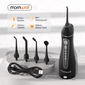 Irrigators Mornwell F18 Portable Oral Irrigator With Travel Bag Water Flossser Rechargeble 5 Munstycken Vattenstråle 200 ml Vattentankvattentät