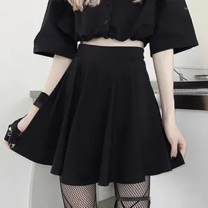 Etek siyah mini gotik kadınlar peri grunge yüksek bel gevşek a-line etek şort goth eGirl yaz harajuku sokak kıyafeti falda