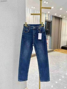 Women's Jeans Designer Womens Jeans Arrivals High Waist Street Hollowed Out Patch Embroidered Decoration Casual Blue Straight Denim Pants ZSBL 240304