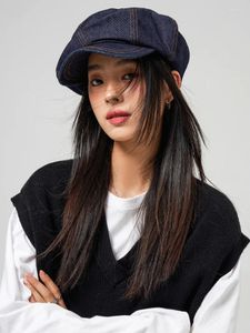 Hats Big Size Women Girl Berets Hat Y2K Gothic Punk Denim Beret Ladies Street Cool Hip Hop Caps