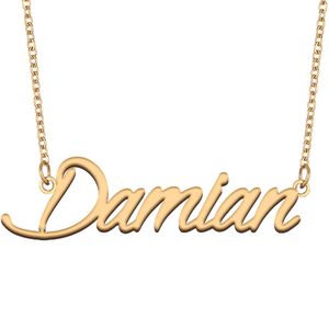 Damian Namenshalsketten-Anhänger für Frauen und Mädchen, Geburtstagsgeschenk, individuelles Namensschild, Kinder-Beste-Freunde-Schmuck, 18 Karat vergoldeter Edelstahl