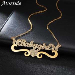 Nome personalizzato personalizzato Collane in acciaio inossidabile Lettere con zirconi cubici per le donne Ciondolo bling per gioielli da donna Drop 240221