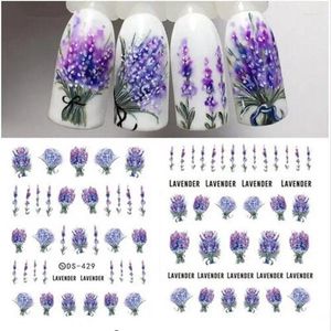 Nail Stickers Lavender Flower Water Decals Sticker Purple Blooming Art Transfer Slide 1 Sheet