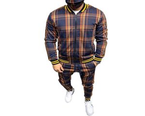 Casual Plaid Mens TrackSuits Jogger z długim rękawem