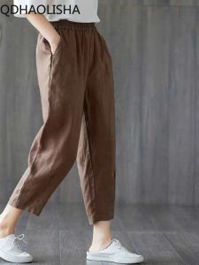 Pantaloni da donna di Capris Lunghezza femminile sottile cotone coreano in vita alta pantaloni haren pantaloni elastici pantaloni da streetwear abiti da donna