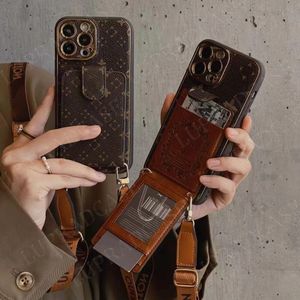 Designer iPhone -telefonfodral 15 14 Pro Max Luxury Leather Crossbody Kickstand Purse HI Quality 18 17 16 15Pro 14pro 13pro 12pro 13 12 11 Fall med logotyp Box Packing CR