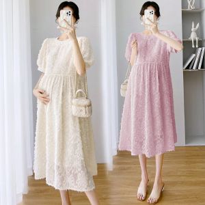 Vestidos de maternidade chiffon vestido 2023 verão novas roupas para mulheres grávidas elegante rosa alta qualidade solto sólido vestidos de gravidez