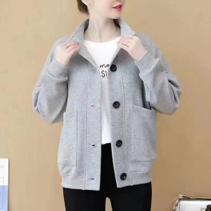 Jackets Women Autumn Winter New Trendy Elegant Half High Collar Tops Button Pockets Spliced Solid Leisure Versatile Long Sleeves Coat