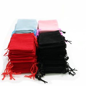 100st 5x7cm Velvet DrawString Pouch Bag Jewelry Bag Julbröllop Presentväskor Black Red Pink Blue 8 Färg GC1732987
