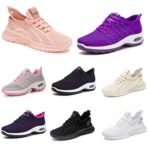 Yeni Running Women Shoes Erkek Yürüyüş Düz Ayakkabı Yumuşak Sole Moda Mor Beyaz Siyah Konforlu Spor Renk Engelleme 24