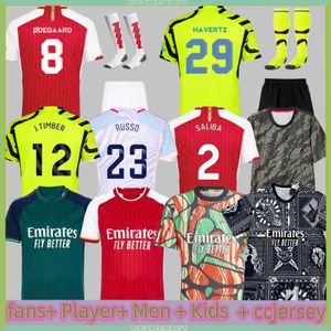 ライスファンバージョンサッカージャージホワイトアウトサリバガンナーズ23 24 Martinelli G. Jesus 2023 Smith Rowe Jersey Saka Havertz Shirt Odegaard Kit Kid装備