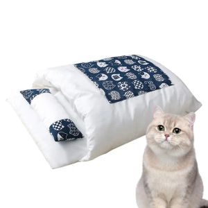 Mats Cat Bed Winter Removable Warm Half Closed Pet Sleeping Bag Dog Bed House Cats Nest Cushion With Pillow