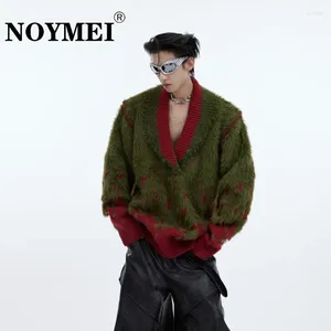 Suéter masculino NOYMEI Pele sintética com decote em V gradiente kintted suéter moda masculina na moda 2024 inverno all-match Natal cor patchwork WA3547