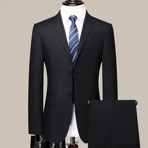 Mäns kostymer 2024 (Blazer byxor) Gentleman Fashion Business Solid Color Real Wool Italian Style Wedding Work Suit 2 Piece Set