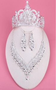 Accessori da sposa per feste in tre pezzi di lusso con collana di strass a goccia Corona di diademi Orecchini a corona Copricapo perline Matrimonio Ebreo9103525