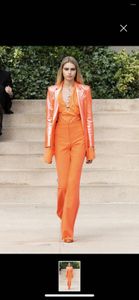 Women's Two Piece Pants 2024 Spring/Summer Orange One Button Velvet Suit Coat Flare Set For High Quality Wholesale