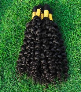 Malaio Kinky Curly Bulk Hair Weave 3 Pacotes Dicas Completas Não Transformadas Kinky Curl Extensões de Cabelo Humano em massa para tranças sem trama2611547