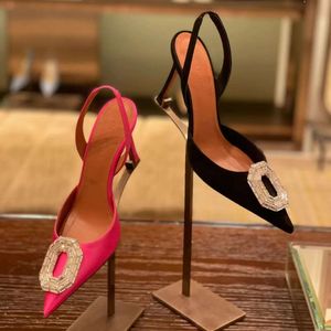 Amina Muaddi Sandals Rhinestone Decoration Dress Shoes Luxury Designer High Heels Sexy Fashion Back Strap Leather Women's Cusp Banquet Wedding Party Shoes