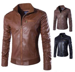 Nya berömda motorcykelläderjackor Män Solid Business Coats Autumn Winter Leather Clothing Bomber Jacket för Male4617046