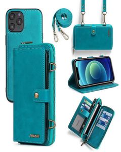 5 I 1Lanyard Crossbody Luxury Phone Cases Wallet för iPhone 13 12 11 Pro Max XR X XSMAX 7 8 Plus Luxury Pu Leather Protection SH6539871