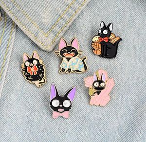 Schwarze Katze JiJi Emaille Pins Cartoon Film Broschen Benutzerdefinierte Tier Abzeichen für Tasche Hut Kleidung Anstecknadel Kragen Schmuck Geschenk Kinder1771752