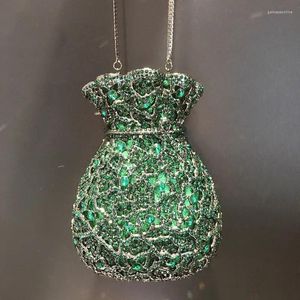 Evening Bags Lady Green Flower Bottle Full Rhinestones Wedding Stone Clutch Purse Metal Handbag Bridal Party Handbags