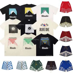 Rhude herr t-shirts shorts high street modedesigner för män skjorta kort ärm tryck crewneck casual t-shirt topp tee asiatisk storlek 983