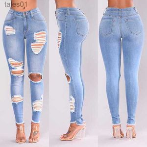 Jeans da donna Jeans Celebrity stranieri Fit con fori Esportazione nappe Pantaloni per la bocca del piede Commercio online 240304