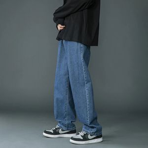Marka wiosna menu koreańsko -moda niebieska różowa biała jeansy streetwear hip hop workowate dżinsowe spodnie proste szerokie nogi 240227