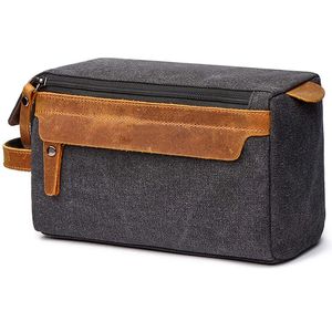 Bolsa de higiene para homens, kit de barbear de couro Crazy Horse Dopp Travel Mens Canvas 240227