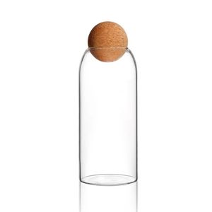 Glass Food Storage Jar with Globular Cork Stopper Coffee Beans Tea Grains Canister Home Kitchen Storage Tank