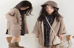 Fall New Kids Cardigan Girls vneck kninted outwear Children Double Pocket Singlebreased Long Sleeve سترة Cardigan A418878477