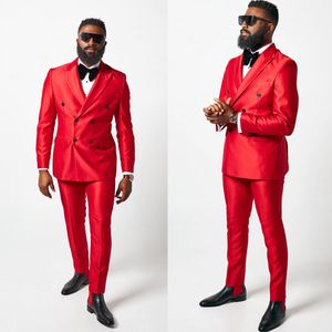 Bonito casamento masculino ternos smoking noivo usar vermelho pico lapela terno formal tamanho personalizado de alta qualidade 3 peças blazer + colete + calça