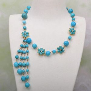 Naszyjniki wiszące gg naturalny turkus okrągły niebieski Jade PV Naszyjnik kwiatowy - biżuteria imprezowa