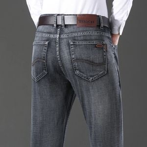 Business Mens Jeans Casual Straight Stretch Fashion Classic Grey Black Work Denim Trousers Male Brand Clothing 240227