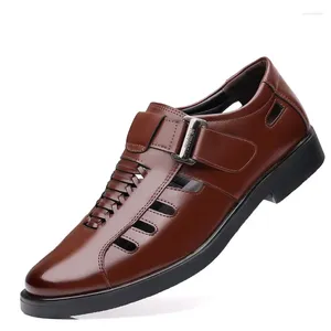 Сандалии, большие размеры 38–48, мужская кожаная обувь с вырезами, повседневная деловая деловая мужская дышащая офисная летняя официальная обувь
