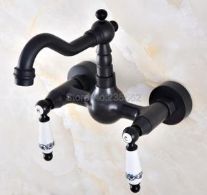 Black Oil Rubbed Brass Kitchen Sink Faucet Wall Mounted Double Handle Bathroom Basin Cold And Mixer Tap lnf8592786355