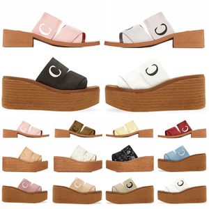 Woody mules designer tofflor glider sandaler kvinnor platt skjutreglage canvas gummi beige vit svart rosa spets bokstäver tyg kvinna sommar tjocka botten flip flops 35-42