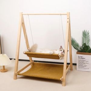 Mats Celebryty Pet hamak drewniany wiszący kota śmieciowy oddychający kota łóżko mywalne hamak Double Design Cat Paradise